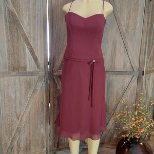 David's Bridal Vintage Red Spaghetti Strap Midi Dress